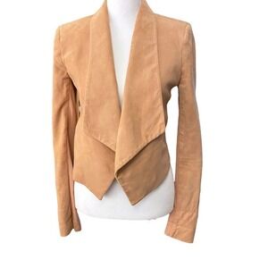Alice + Olivia Tan Open Front Goat Leather Harvey Suede Crop Jacket XS